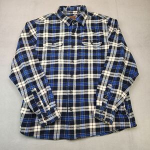 Orvis Big Bear Heavyweight Flannel Shirt Men's L Blue Plaid Shacket Pockets
